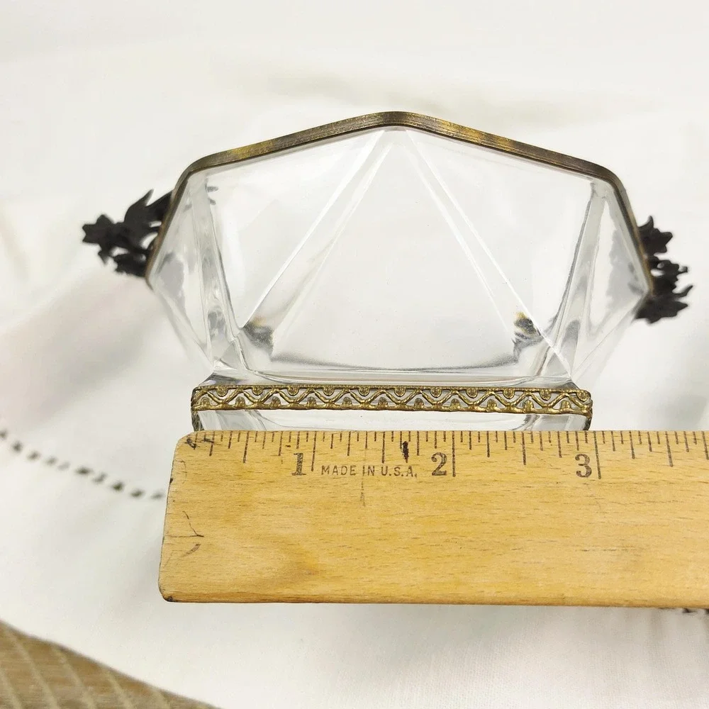 Vintage Candy Dish with Ornate‎ Handles, Decorative Cache Bowl, Trinket Dish